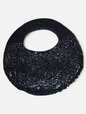 Black Beaded Crescent Handbag